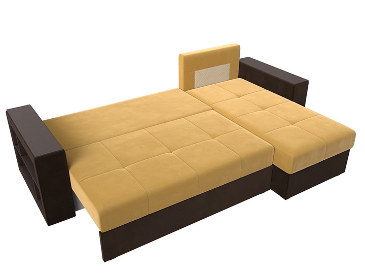 Угловой диван с оттоманкой Дубай Лайт, Желтый/Коричневый (микровельвет) в Тамбове - изображение 6