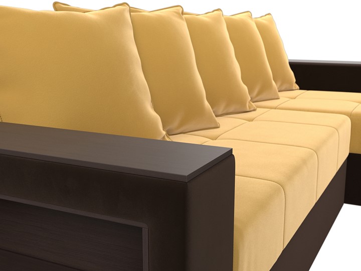Угловой диван с оттоманкой Дубай Лайт, Желтый/Коричневый (микровельвет) в Тамбове - изображение 8