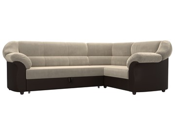 Угловой диван для гостиной Карнелла, Бежевый/Коричневый (микровельвет/экокожа) в Тамбове