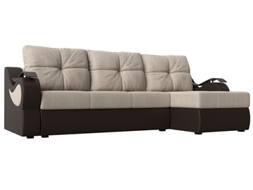 Угловой диван Меркурий, Бежевый/коричневый (рогожка/экокожа) в Тамбове