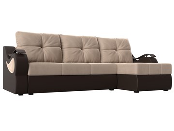Угловой диван с оттоманкой Меркурий, Бежевый/Коричневый (велюр/экокожа) в Тамбове