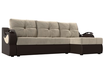Угловой диван Меркурий, Бежевый/коричневый (вельвет/экокожа) в Тамбове
