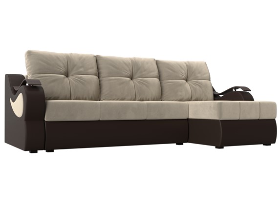 Угловой диван Меркурий, Бежевый/коричневый (вельвет/экокожа) в Тамбове - изображение