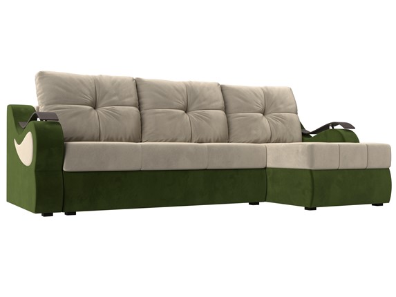 Угловой диван Меркурий, Бежевый/зеленый (вельвет) в Тамбове - изображение
