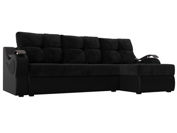 Угловой диван с оттоманкой Меркурий, Черный/Черный (велюр/экокожа) в Тамбове