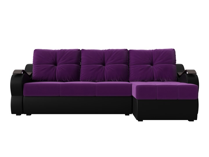 Диван угловой Меркурий, Фиолетовый/черный (вельвет/экокожа) в Тамбове - изображение 1
