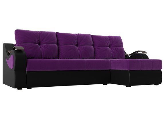 Диван угловой Меркурий, Фиолетовый/черный (вельвет/экокожа) в Тамбове - изображение