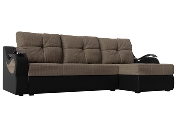 Угловой диван с оттоманкой Меркурий, Корфу 03/Черный (рогожка/экокожа) в Тамбове