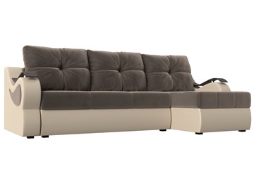 Угловой диван с оттоманкой Меркурий, Коричневый/Бежевый (велюр/экокожа) в Тамбове
