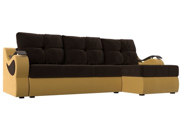 Угловой раскладной диван Меркурий, Коричневый/Желтый (микровельвет) в Тамбове