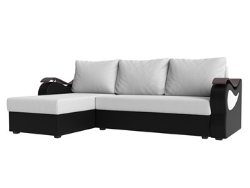 Угловой диван с оттоманкой Меркурий Лайт, Белый/Черный (экокожа) в Тамбове