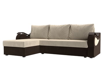 Угловой диван с оттоманкой Меркурий Лайт, Бежевый/Коричневый (микровельвет) в Тамбове