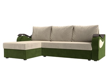 Угловой раскладной диван Меркурий Лайт, Бежевый/Зеленый (микровельвет) в Тамбове