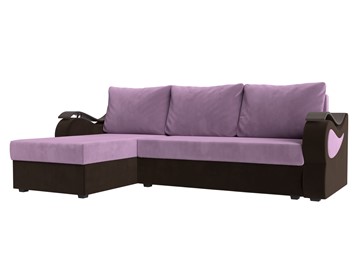 Угловой диван с оттоманкой Меркурий Лайт, Сиреневый/Коричневый (микровельвет) в Тамбове