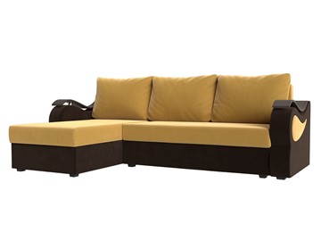 Угловой диван с оттоманкой Меркурий Лайт, Желтый/Коричневый (микровельвет) в Тамбове