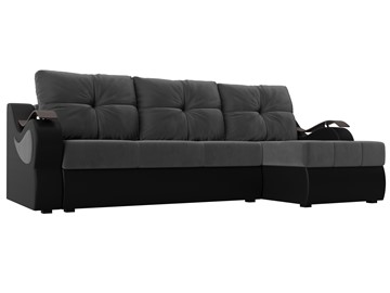Угловой раскладной диван Меркурий, Серый/Черный (велюр/экокожа) в Тамбове