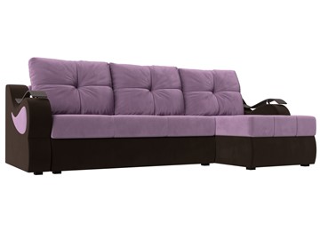 Угловой раскладной диван Меркурий, Сиреневый/Коричневый (микровельвет) в Тамбове