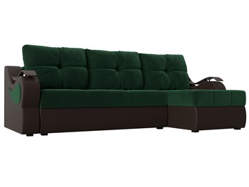 Угловой диван с оттоманкой Меркурий, Зеленый/Коричневый (велюр/экокожа) в Тамбове