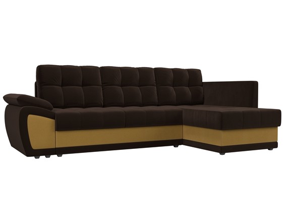 Угловой раскладной диван Нэстор прайм, Коричневый/Желтый (микровельвет) в Тамбове - изображение