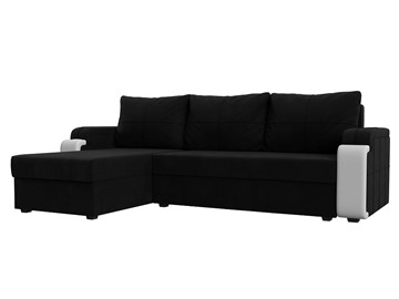 Угловой диван с оттоманкой Николь лайт, Черный/Белый (микровельвет/экокожа) в Тамбове