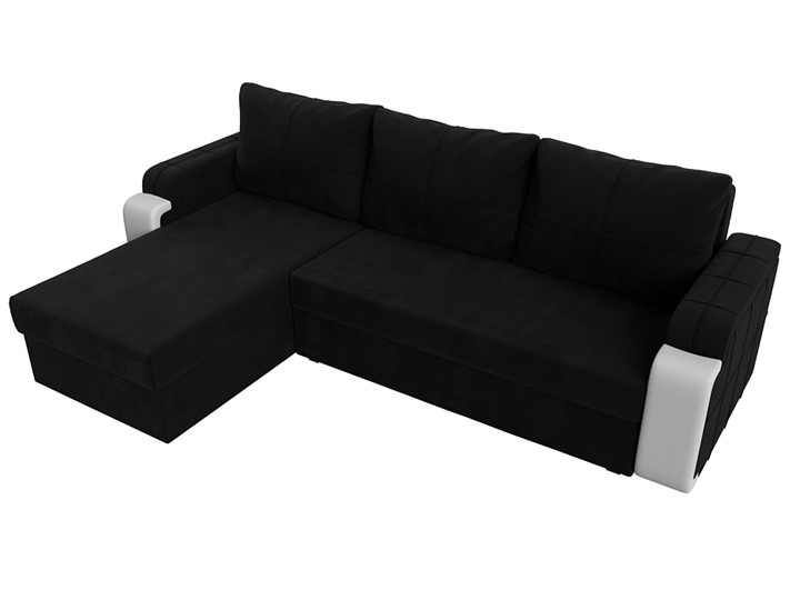 Угловой диван с оттоманкой Николь лайт, Черный/Белый (микровельвет/экокожа) в Тамбове - изображение 4