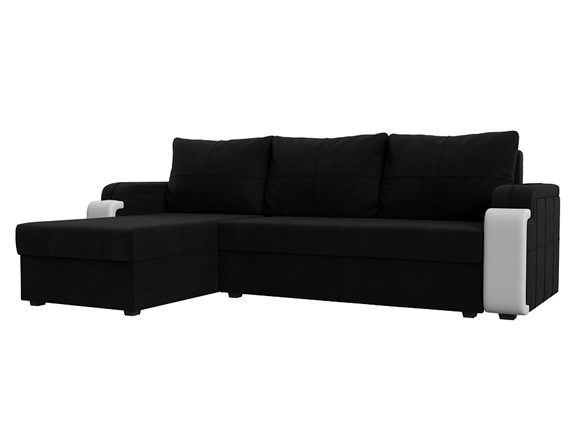 Угловой диван с оттоманкой Николь лайт, Черный/Белый (микровельвет/экокожа) в Тамбове - изображение