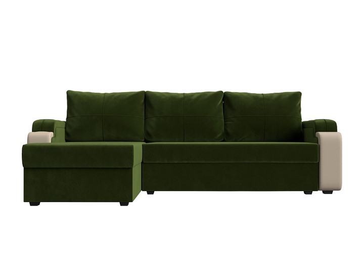 Угловой раскладной диван Николь лайт, Зеленый/Бежевый (микровельвет/экокожа) в Тамбове - изображение 1