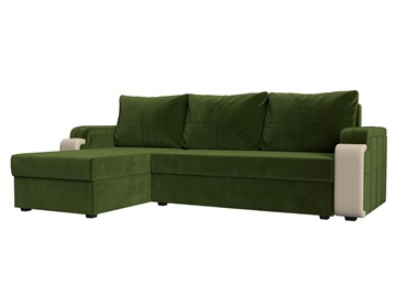 Угловой раскладной диван Николь лайт, Зеленый/Бежевый (микровельвет/экокожа) в Тамбове