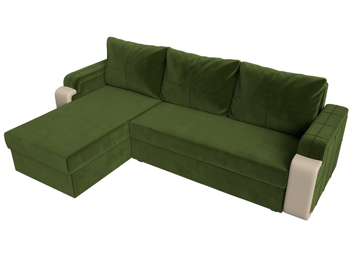 Угловой раскладной диван Николь лайт, Зеленый/Бежевый (микровельвет/экокожа) в Тамбове - изображение 4