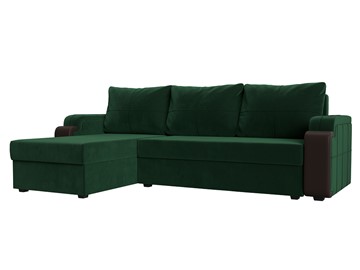 Угловой диван с оттоманкой Николь лайт, Зеленый/Коричневый (велюр/экокожа) в Тамбове
