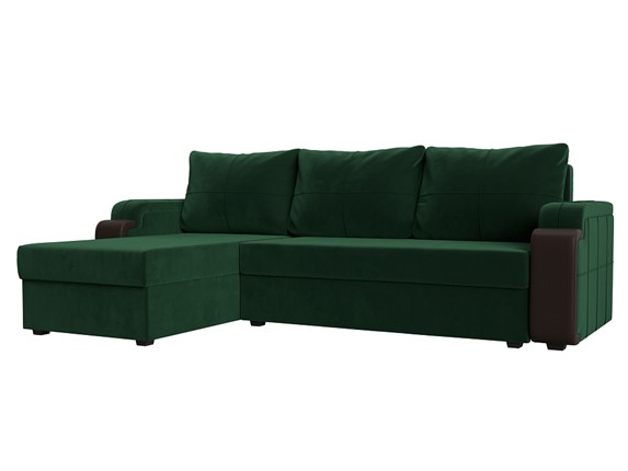 Угловой диван с оттоманкой Николь лайт, Зеленый/Коричневый (велюр/экокожа) в Тамбове - изображение