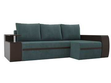 Угловой диван с оттоманкой Ричмонд, Бирюзовый/Коричневый (велюр/экокожа) в Тамбове