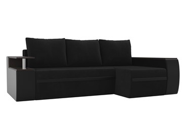 Угловой диван с оттоманкой Ричмонд, Черный/Черный (велюр/экокожа) в Тамбове