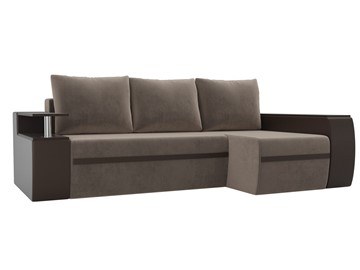 Угловой диван с оттоманкой Ричмонд, Коричневый/Коричневый (велюр/экокожа) в Тамбове