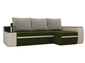 Угловой диван с оттоманкой Ричмонд, Зеленый/Бежевый/Бежевый (микровельвет/экокожа) в Тамбове