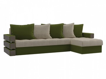 Угловой раскладной диван Венеция, Бежевый/Зеленый (микровельвет) в Тамбове