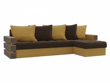 Угловой раскладной диван Венеция, Коричневый/Желтый (микровельвет) в Тамбове