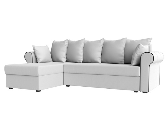 Угловой диван с оттоманкой Рейн, Белый/Черный (экокожа) в Тамбове - изображение