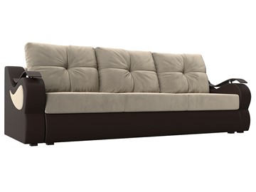 Прямой диван Меркурий еврокнижка, Бежевый/коричневый (вельвет/экокожа) в Тамбове