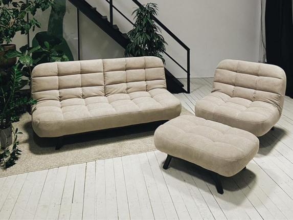 Комплект мебели Абри цвет бежевый диван + кресло +пуф пора металл в Тамбове - изображение
