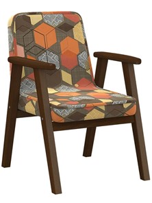 Кресло Ретро ткань геометрия коричневый, каркас орех в Тамбове