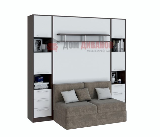 Кровать-шкаф с диваном Бела 1, с полкой ножкой, 1200х2000, венге/белый в Тамбове - изображение 1
