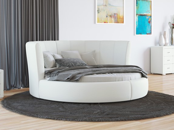 Круглая кровать Luna 200х200, Экокожа (Белый) в Тамбове - изображение