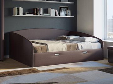 Двуспальная кровать Bono 160х200, Экокожа (Коричневый) в Тамбове