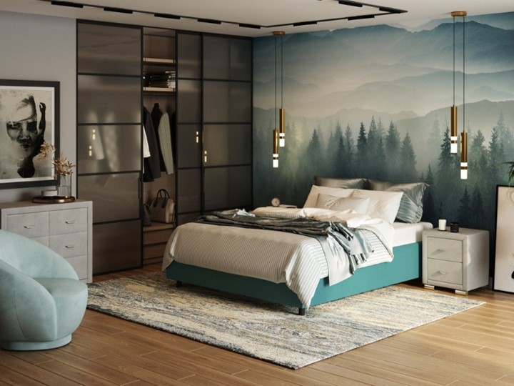 Кровать спальная Como (Veda) Base 1 140x200, Велюр (Forest 562 Голубой) в Тамбове - изображение 1