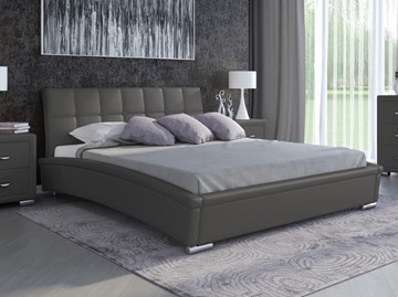 Двуспальная кровать Corso-1L 200x200, Экокожа (Темно-серый) в Тамбове