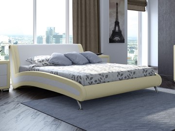 Кровать спальная Corso-2 180х200, Экокожа (Кремовый с белым) в Тамбове