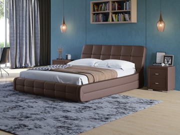 Кровать в спальню Corso-6 140x200, Экокожа (Коричневый) в Тамбове