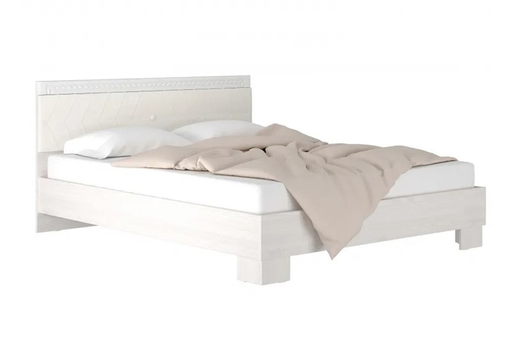 Спальная кровать Гертруда, М8, 160х200 Экокожа с пуговицами без основания, белая лиственница/ясень жемчужный в Тамбове - изображение 1