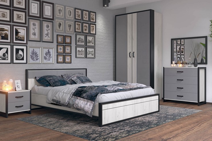 Спальная кровать Техно 1600 (С основанием) Дуб крафт белый/Серый шифер 678.140 в Тамбове - изображение 4